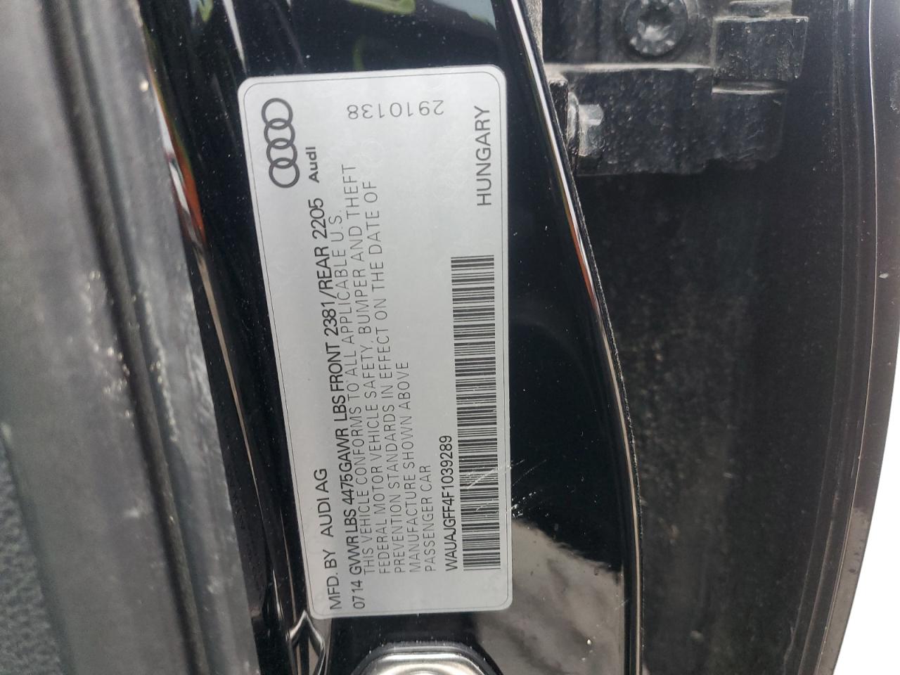 2015 Audi A3 VIN WAUAJGFF4F1039289 Copart auction photo, water/flood / minor dent/scratches damage thumbnail 12