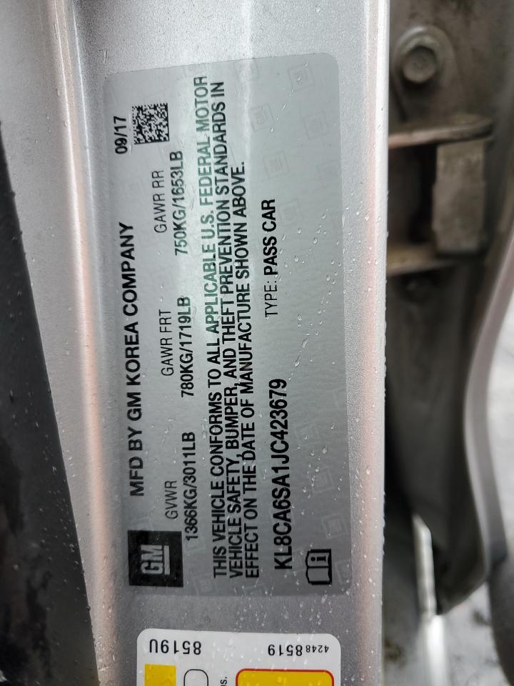 2018 Chevrolet Spark VIN KL8CA6SA1JC423679 Copart auction photo, front end / side damage thumbnail 12