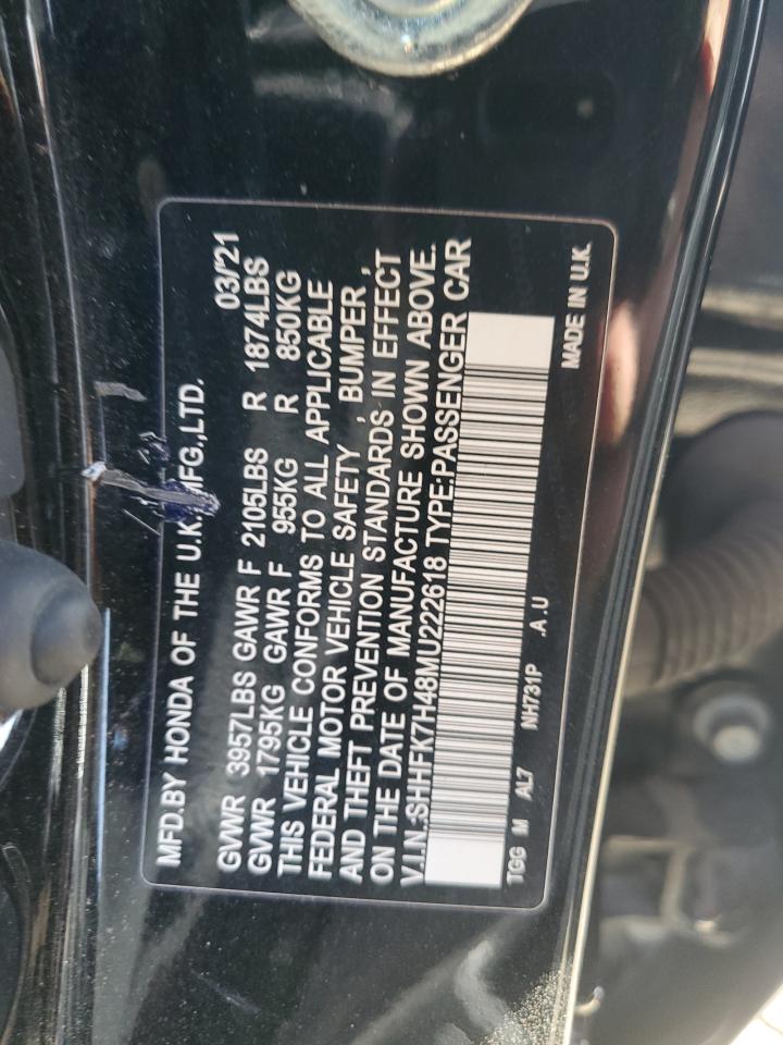 2021 Honda Civic VIN SHHFK7H48MU222618 Copart auction photo, front end damage thumbnail 12