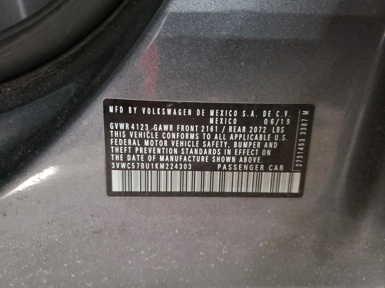2019 Volkswagen Jetta VIN 3VWC57BU1KM224303 Copart auction photo, front end damage thumbnail 12