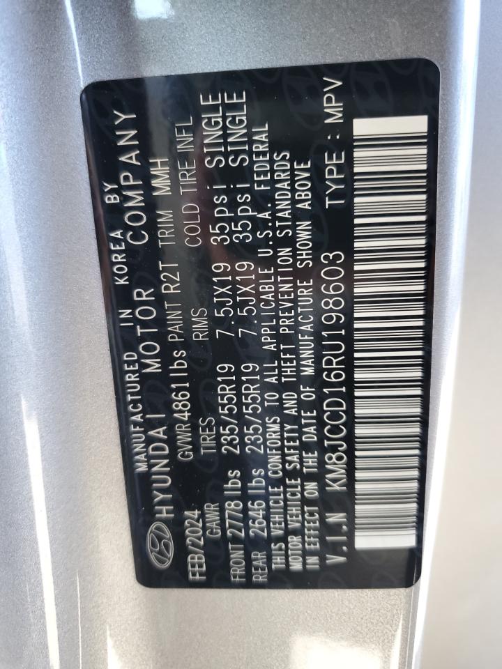 2024 Hyundai Tucson VIN KM8JCCD16RU198603 Copart auction photo, vandalism damage thumbnail 12