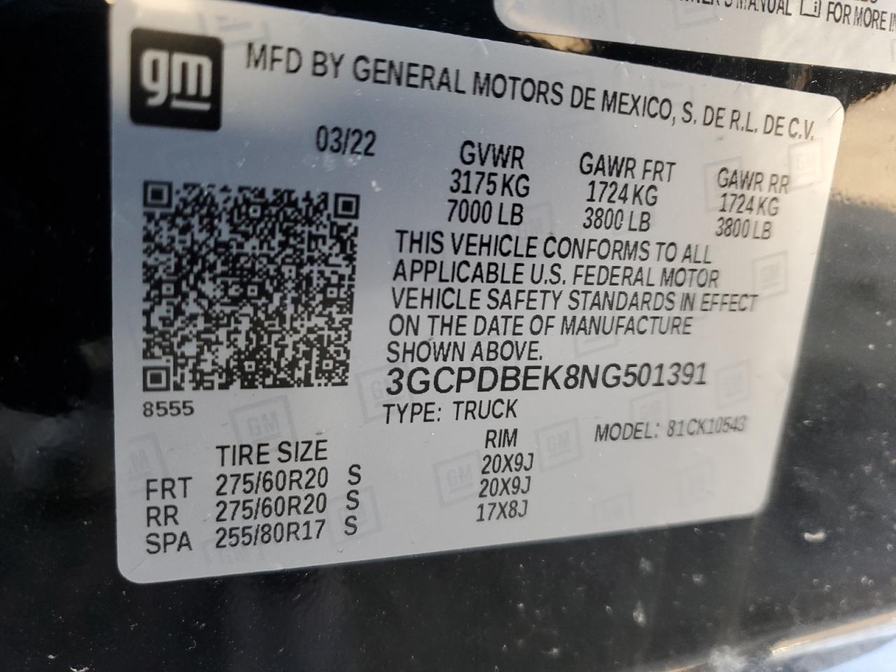 2022 Chevrolet Silverado VIN 3GCPDBEK8NG501391 Copart auction photo, front end / minor dent/scratches damage thumbnail 12