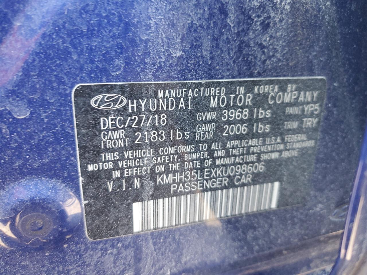 2019 Hyundai Elantra VIN KMHH35LEXKU098606 Copart auction photo, front end damage thumbnail 14