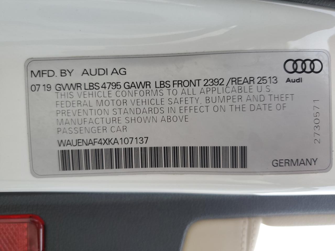 2019 Audi A4 VIN WAUENAF4XKA107137 Copart auction photo, rear end damage thumbnail 14