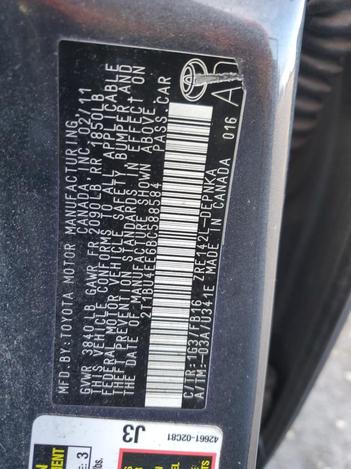 2011 Toyota Corolla VIN 2T1BU4EE6BC588584 Copart auction photo, front end / side damage thumbnail 12