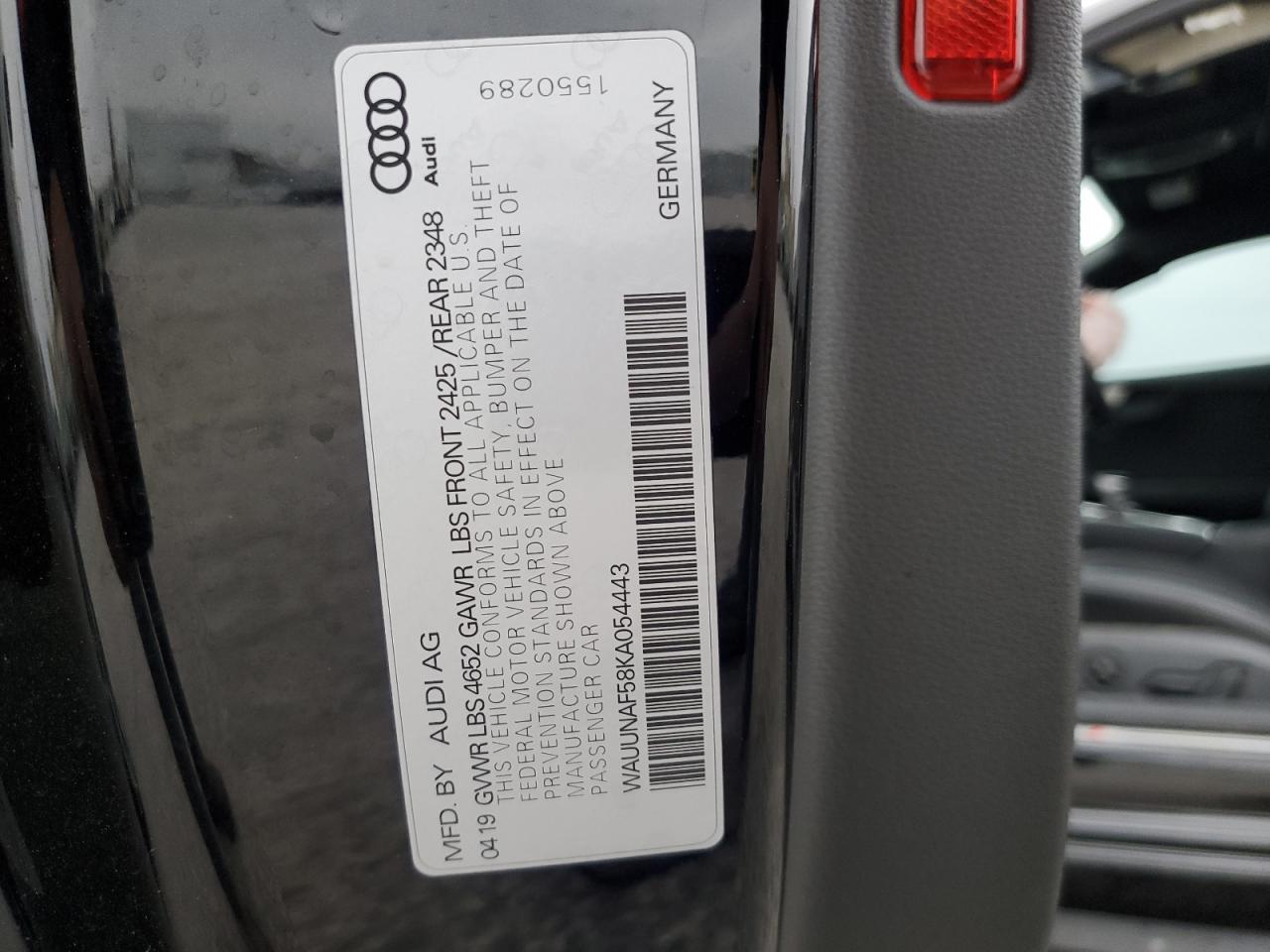 2019 Audi A5 VIN WAUUNAF58KA054443 Copart auction photo, front end / side damage thumbnail 12