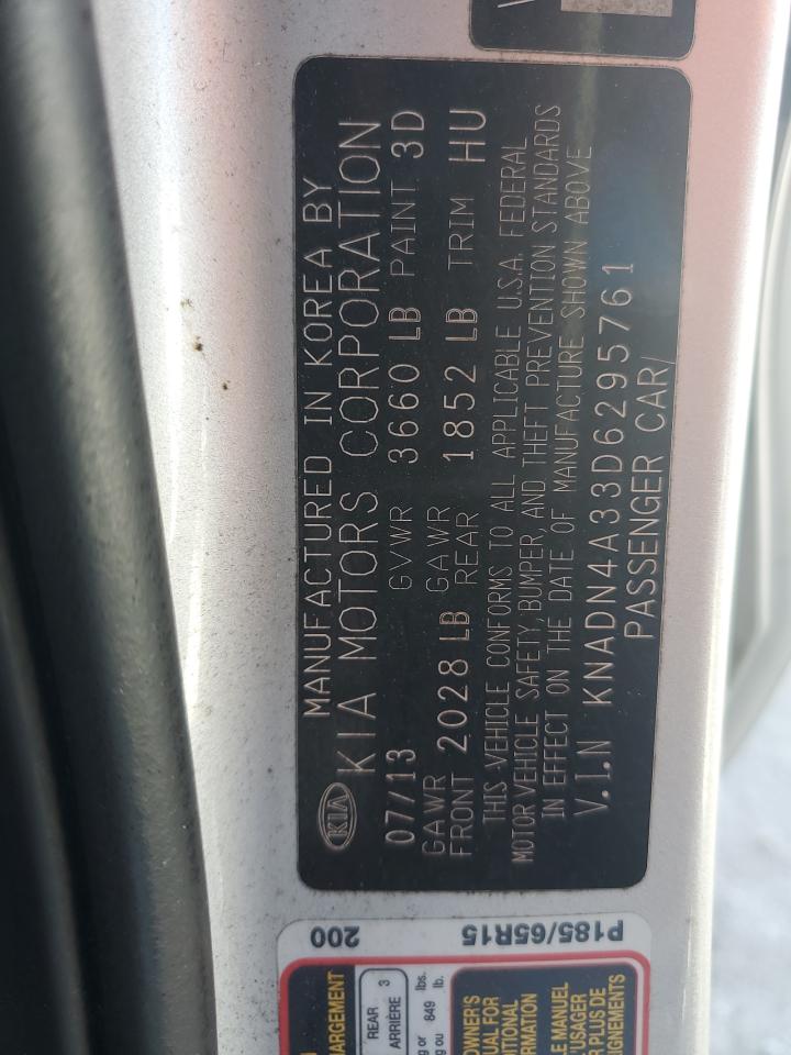 2013 KIA Rio VIN KNADN4A33D6295761 Copart auction photo, front end damage thumbnail 13