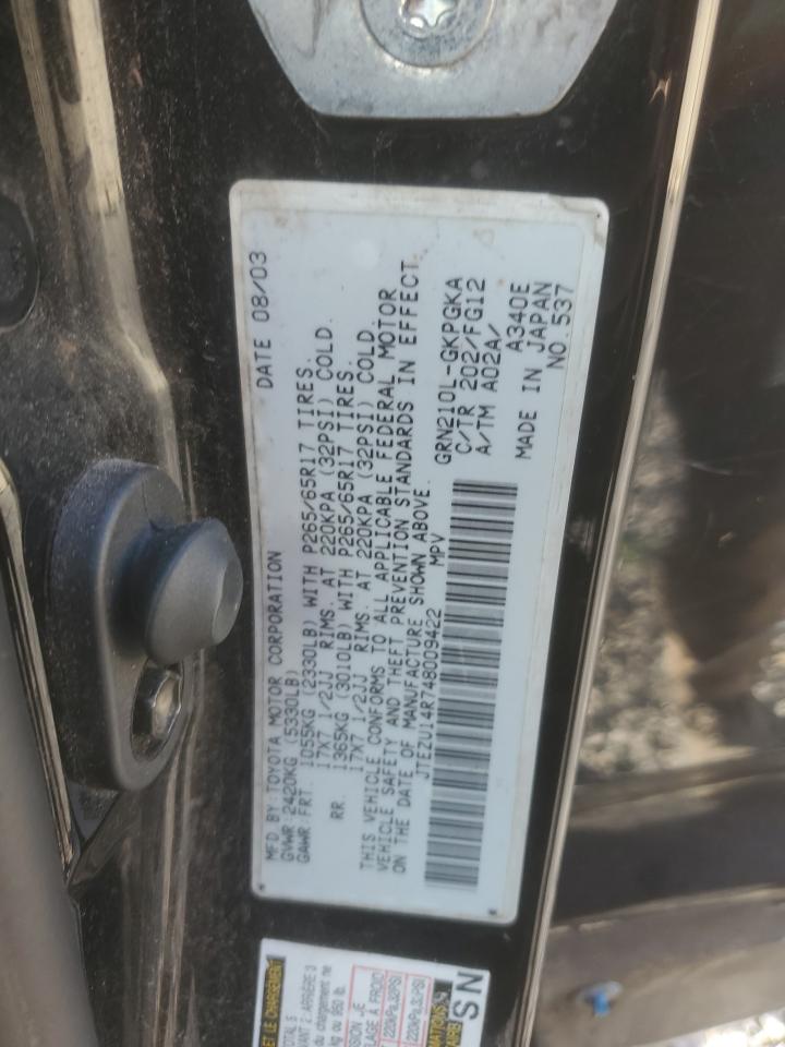 2004 Toyota 4Runner VIN JTEZU14R748009422 Copart auction photo, side damage thumbnail 13