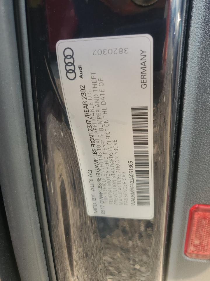 2018 Audi A4 VIN WAUKMAF43JA061865 Copart auction photo, minor dent/scratches damage thumbnail 12