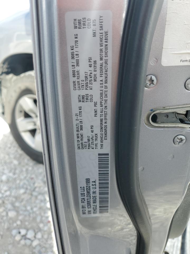 2021 RAM 1500 VIN 1C6RR7LG5MS531999 Copart auction photo, rear end damage thumbnail 12