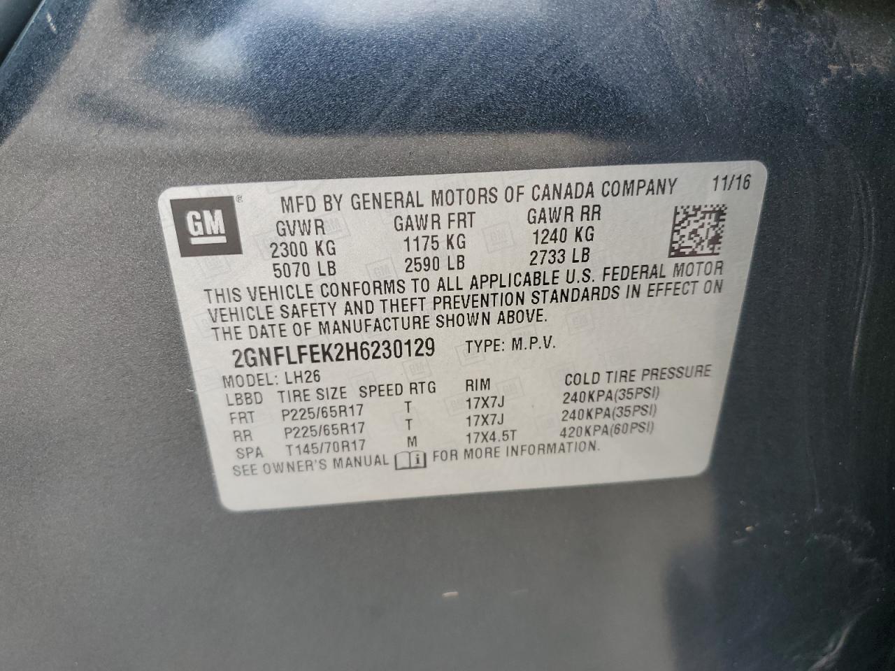 2017 Chevrolet Equinox VIN 2GNFLFEK2H6230129 Copart auction photo, front end damage thumbnail 15