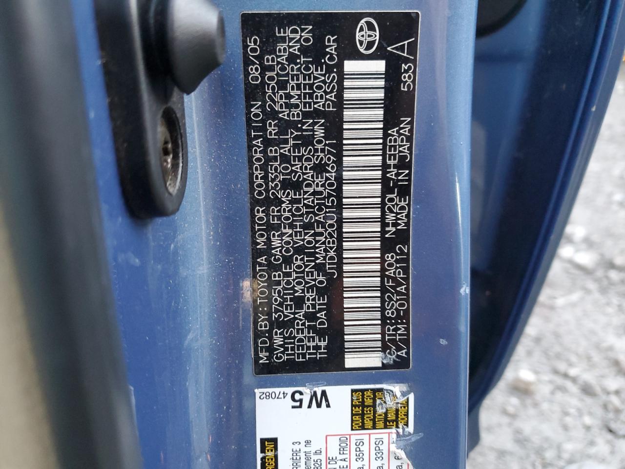 2005 Toyota Prius VIN JTDKB20U157046971 Copart auction photo, front end damage thumbnail 13
