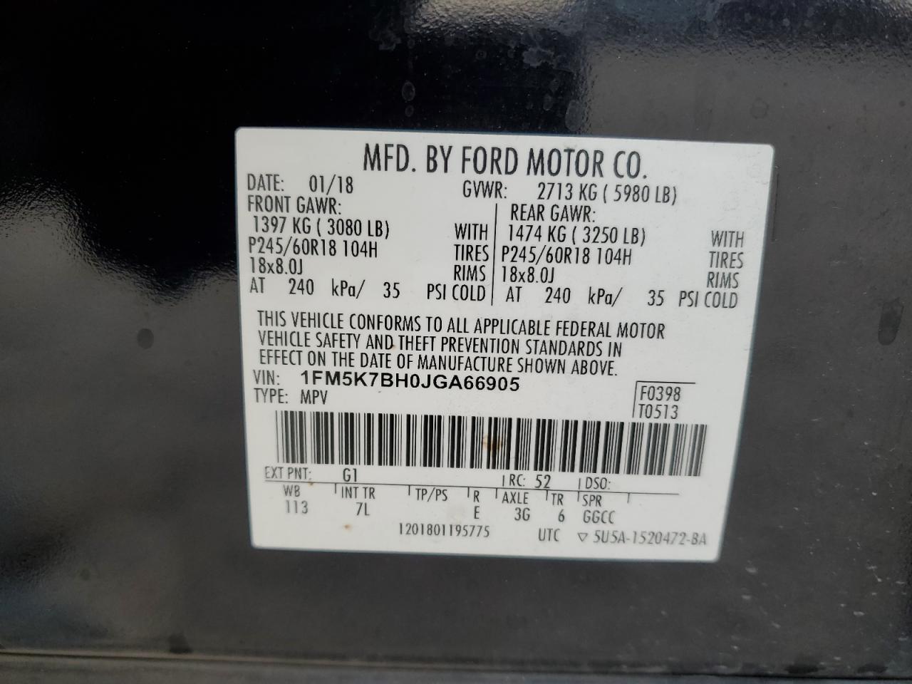 2018 Ford Explorer VIN 1FM5K7BH0JGA66905 Copart auction photo, front end damage thumbnail 14