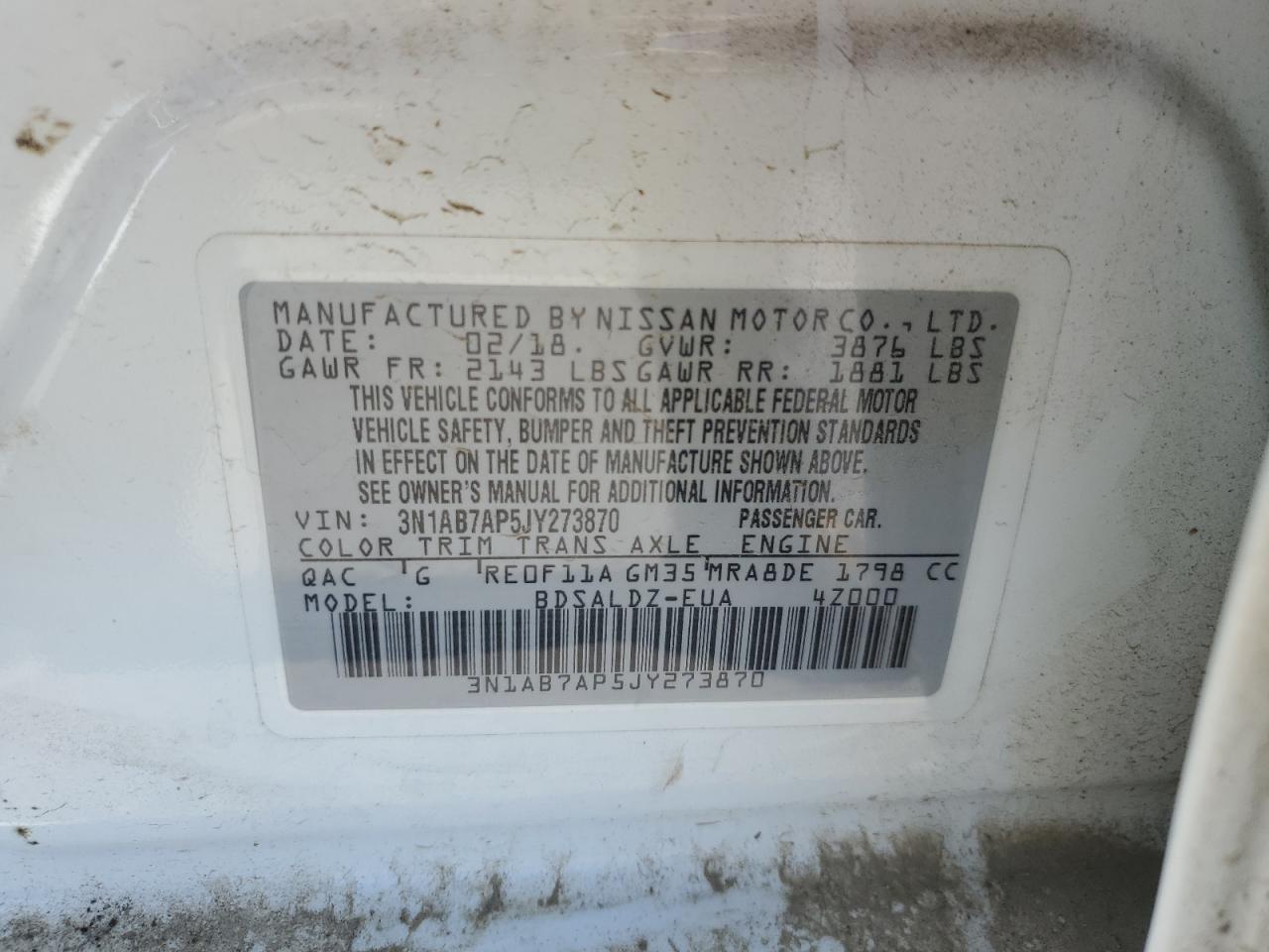 2018 Nissan Sentra VIN 3N1AB7AP5JY273870 Copart auction photo, front end damage thumbnail 15