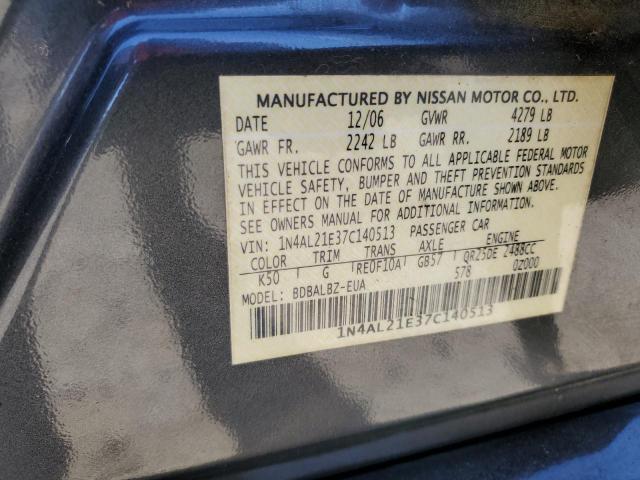 2007 Nissan Altima VIN 1N4AL21E37C140513 Copart auction photo, front end damage thumbnail 13