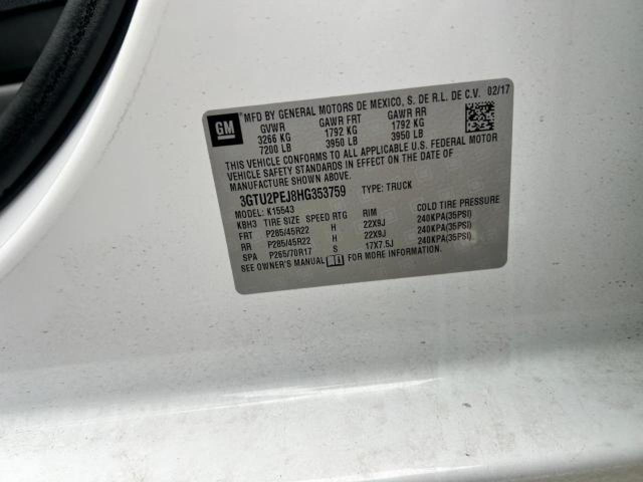2017 GMC Sierra VIN 3GTU2PEJ8HG353759 Copart auction photo, hail / rear end damage thumbnail 10