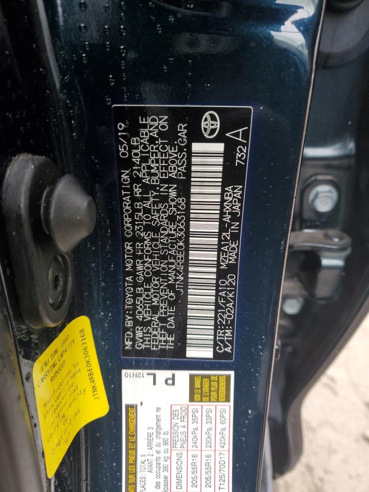 2019 Toyota Corolla VIN JTNK4RBE0K3063168 Copart auction photo, all over damage thumbnail 12