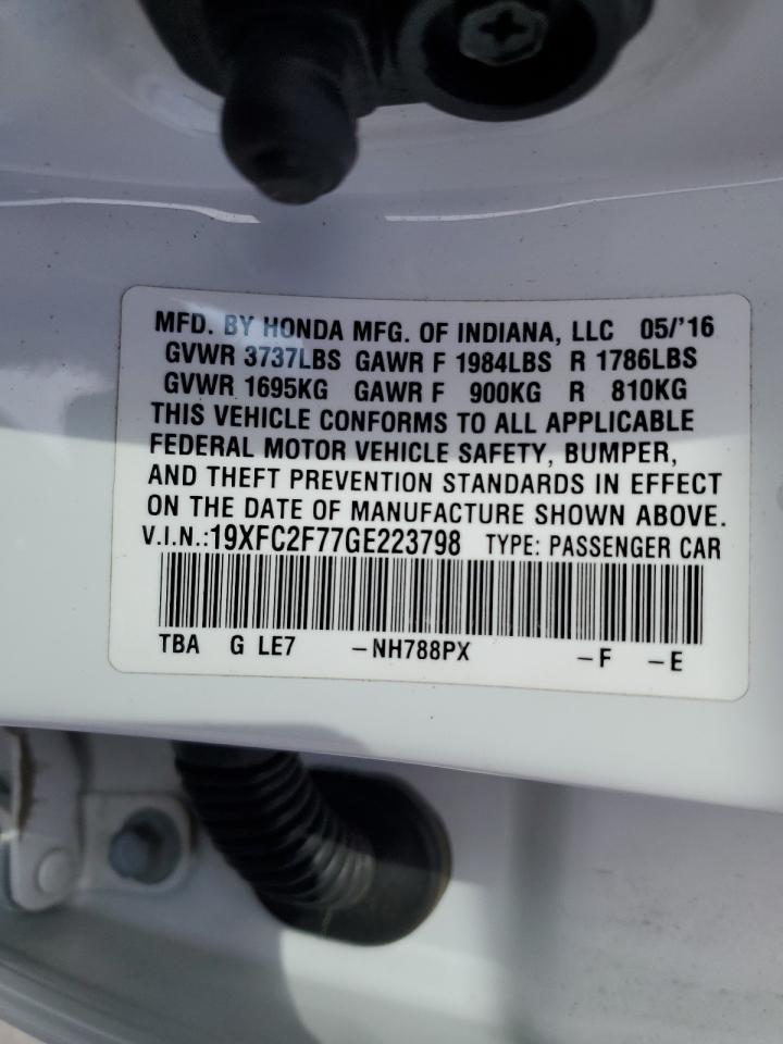 2016 Honda Civic VIN 19XFC2F77GE223798 Copart auction photo, side / rear end damage thumbnail 12