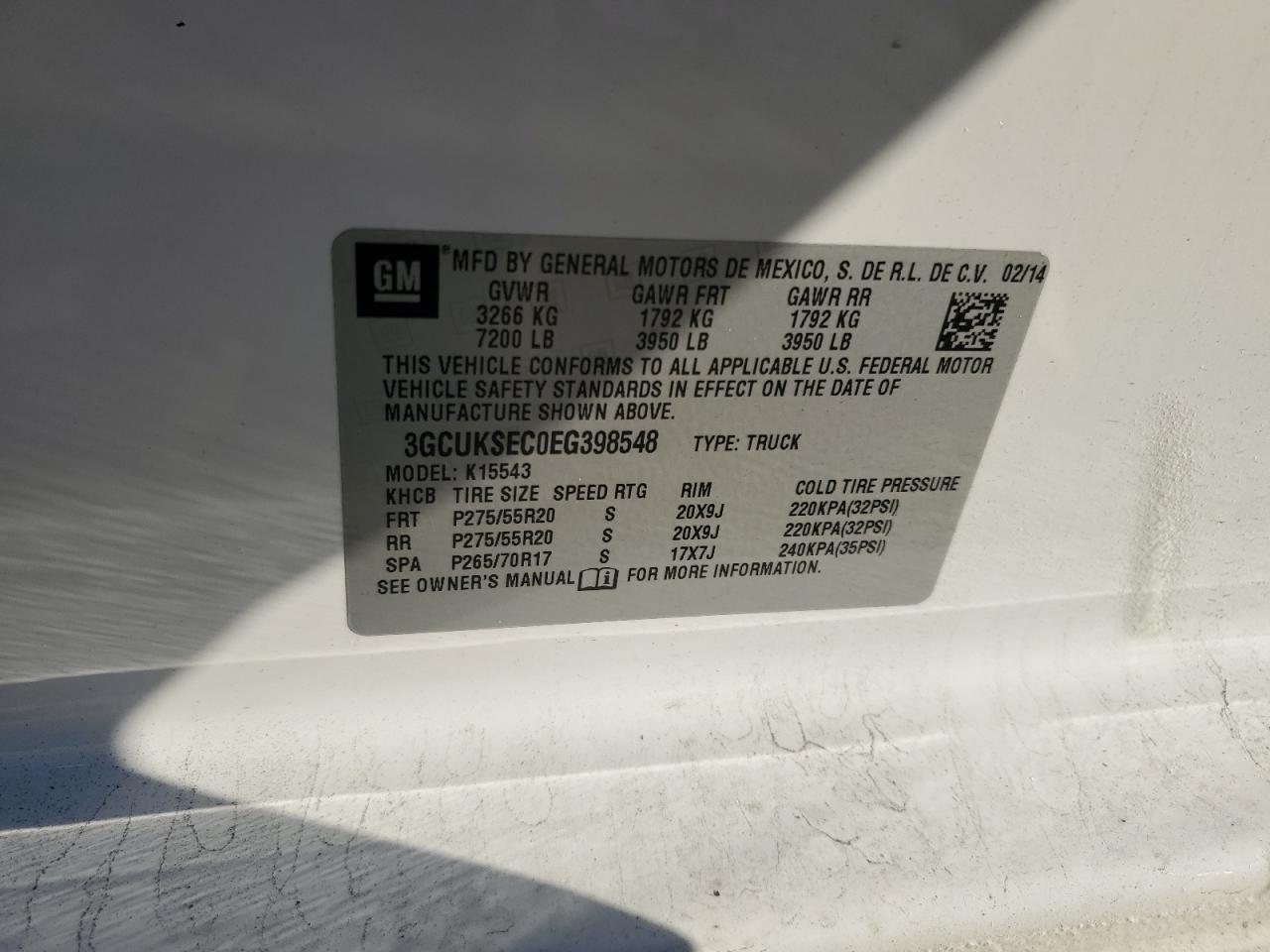 2014 Chevrolet Silverado VIN 3GCUKSEC0EG398548 Copart auction photo, side / rear end damage thumbnail 12