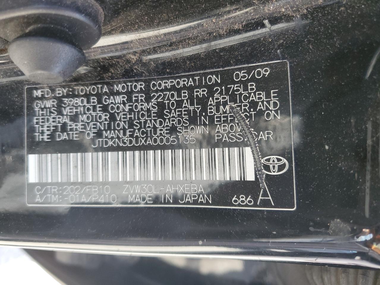 2010 Toyota Prius VIN JTDKN3DUXA0005135 Copart auction photo, all over damage thumbnail 12