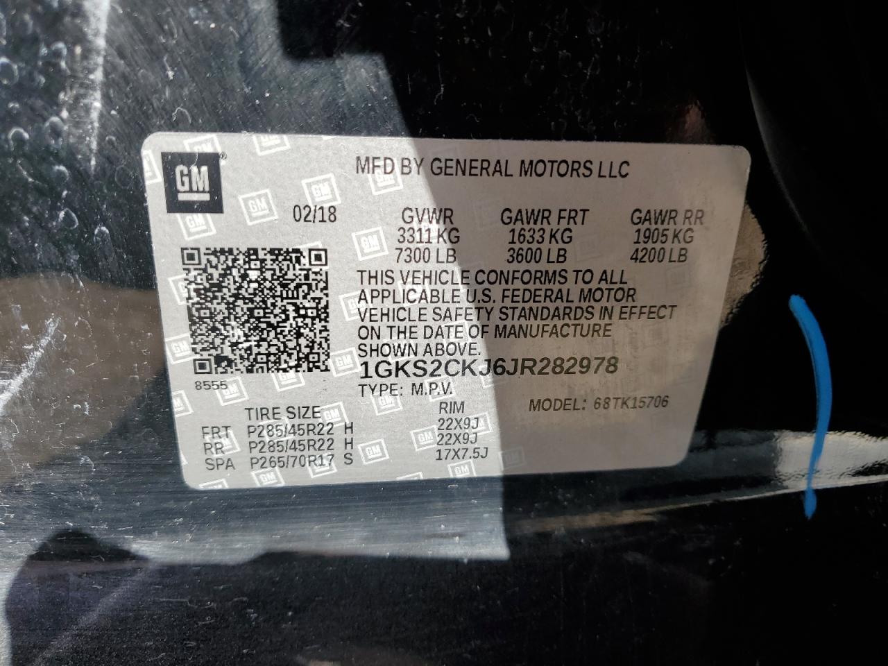 2018 GMC Yukon VIN 1GKS2CKJ6JR282978 Copart auction photo, side damage thumbnail 15