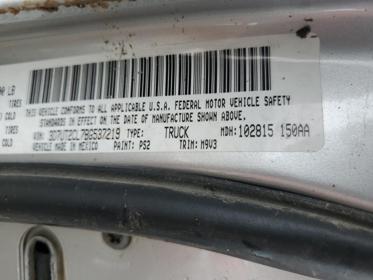 2011 Dodge RAM VIN 3D7UT2CL7BG537219 Copart auction photo, rollover damage thumbnail 12