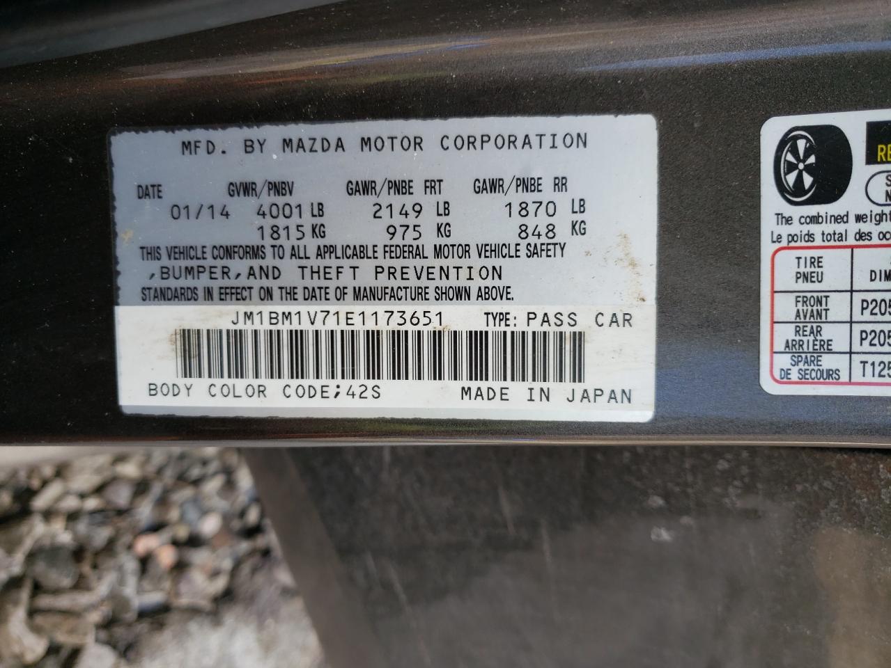2014 Mazda 3 VIN JM1BM1V71E1173651 Copart auction photo, front end / side damage thumbnail 12