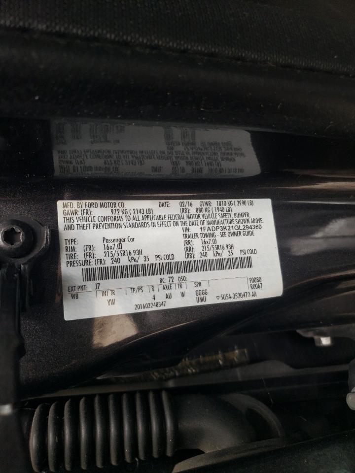2016 Ford Focus VIN 1FADP3K21GL294360 Copart auction photo, mechanical damage thumbnail 12