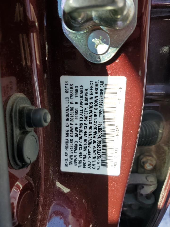 2013 Honda Civic VIN 19XFB2F50DE080741 Copart auction photo, front end damage thumbnail 13