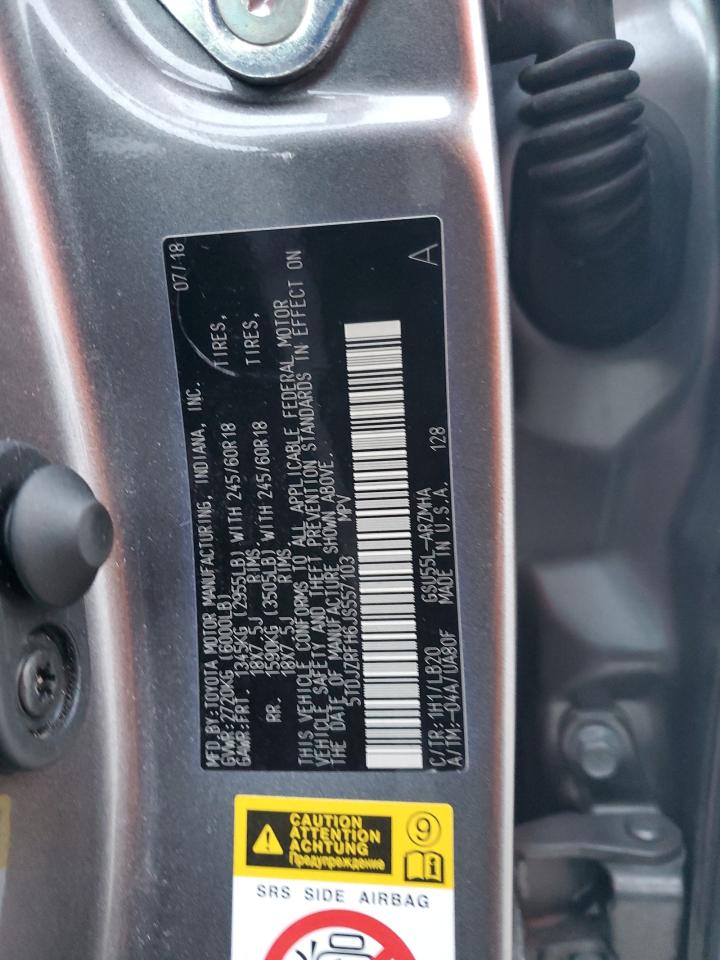 2018 Toyota Highlander VIN 5TDJZRFH6JS557103 Copart auction photo, front end damage thumbnail 13