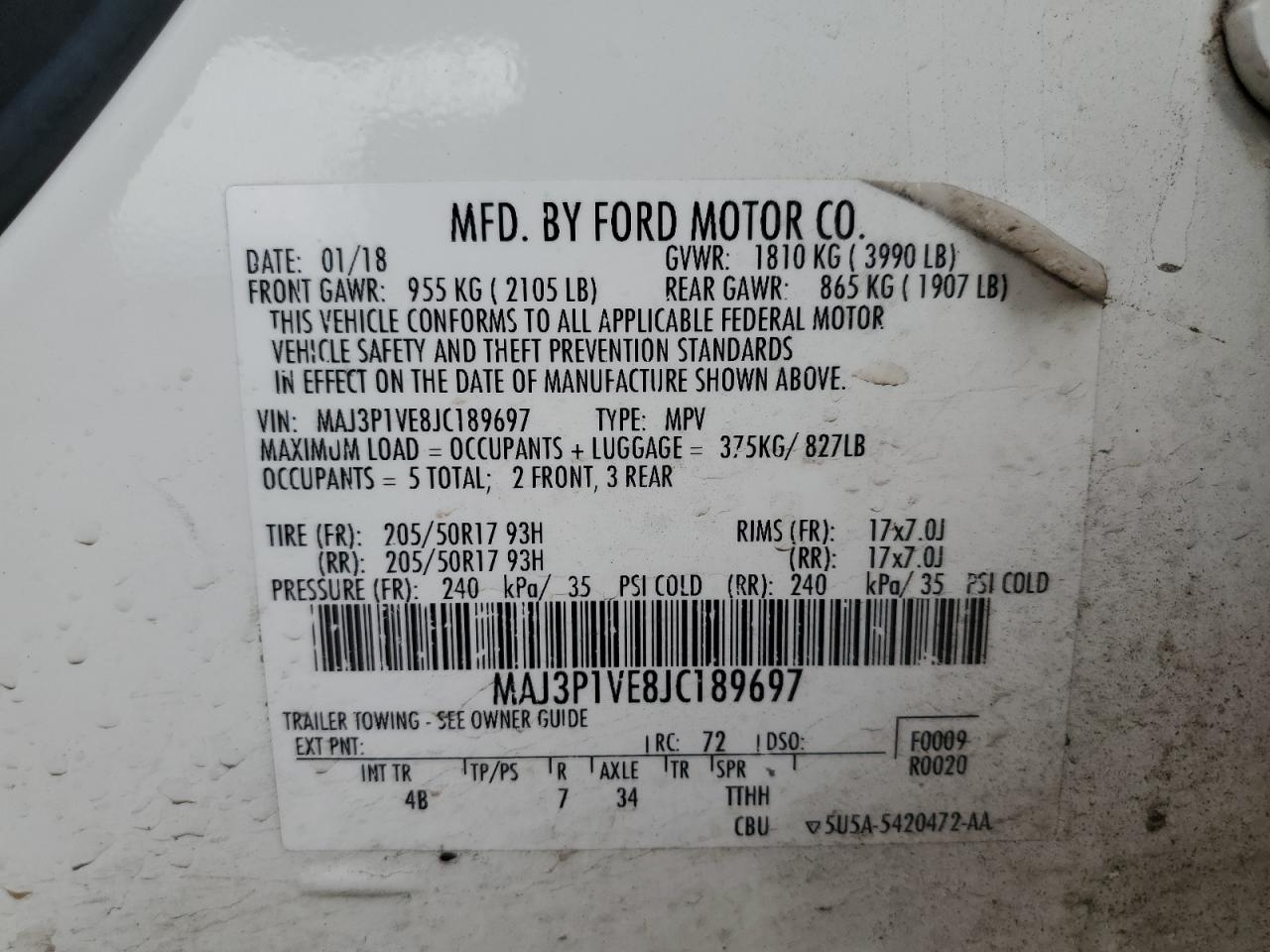 2018 Ford EcoSport VIN MAJ3P1VE8JC189697 Copart auction photo, front end damage thumbnail 13