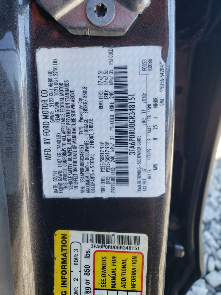 2016 Ford Fusion VIN 3FA6P0RU0GR348151 Copart auction photo, front end / minor dent/scratches damage thumbnail 12
