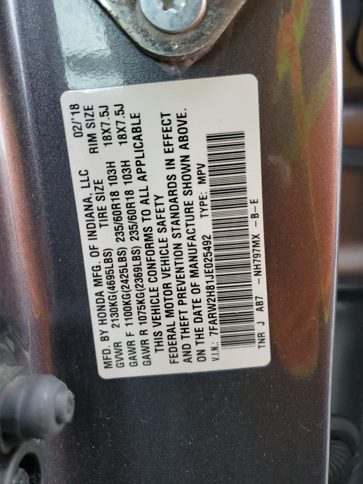2018 Honda CR-V VIN 7FARW2H81JE025492 Copart auction photo, front end damage thumbnail 15