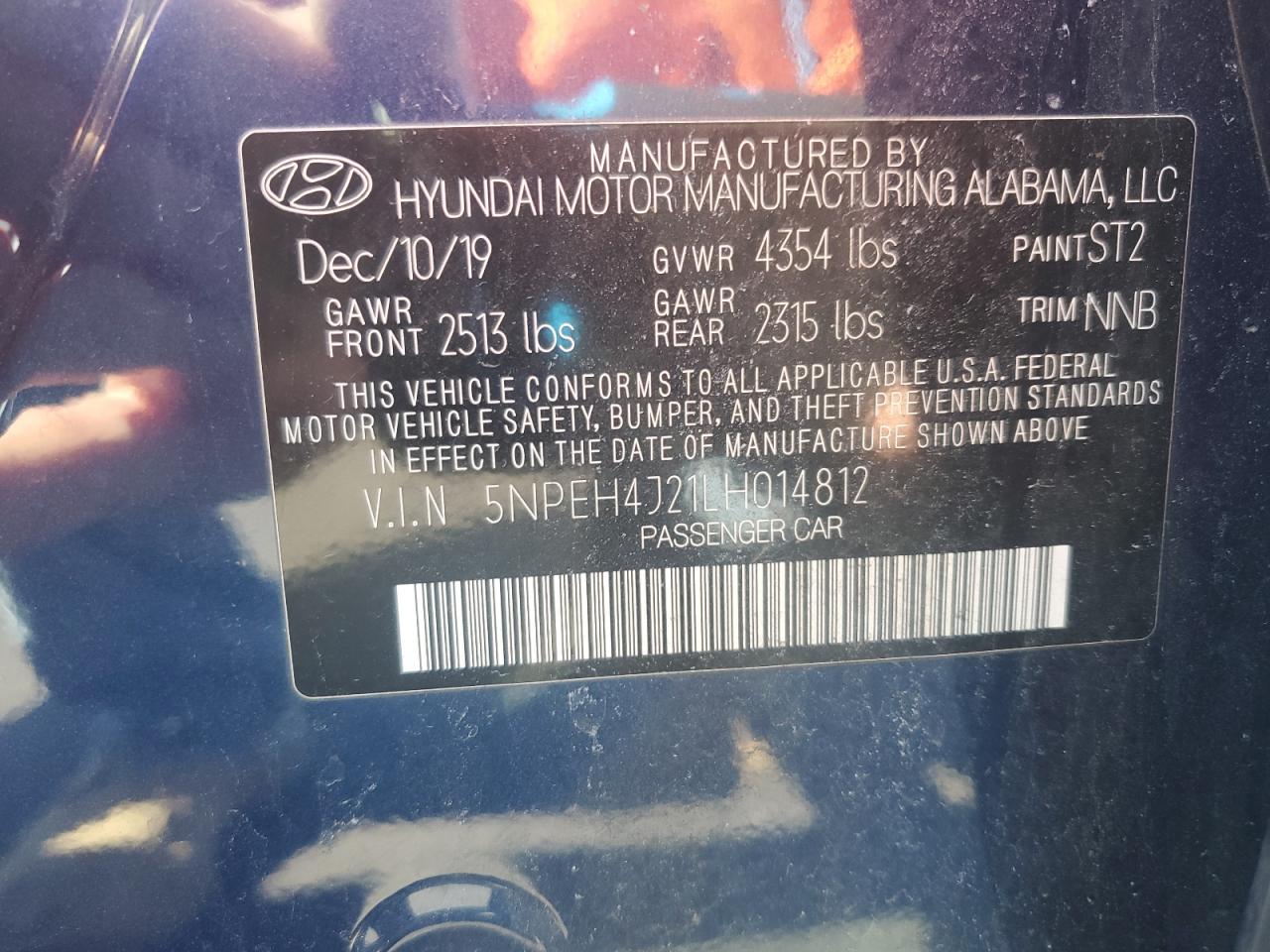 2020 Hyundai Sonata VIN 5NPEH4J21LH014812 Copart auction photo, front end damage thumbnail 12