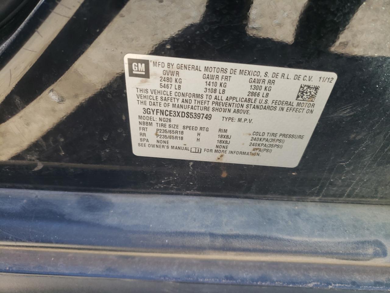 2013 Cadillac SRX VIN 3GYFNCE3XDS539749 Copart auction photo, water/flood damage thumbnail 13