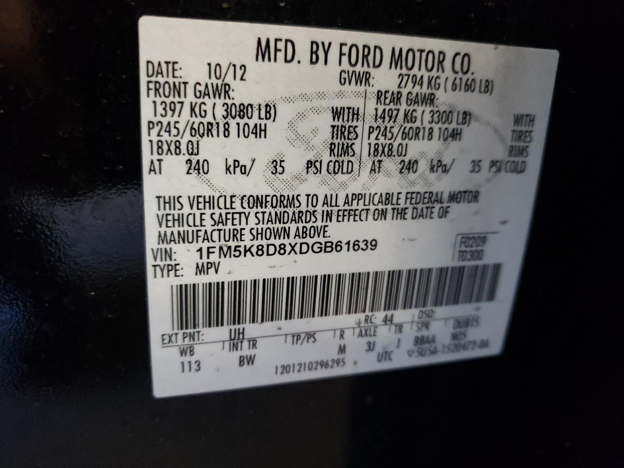 2013 Ford Explorer VIN 1FM5K8D8XDGB61639 Copart auction photo, minor dent/scratches damage thumbnail 13