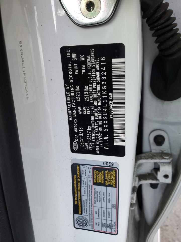 2019 KIA Optima VIN 5XXGU4L11KG332416 Copart auction photo, front end / minor dent/scratches damage thumbnail 12