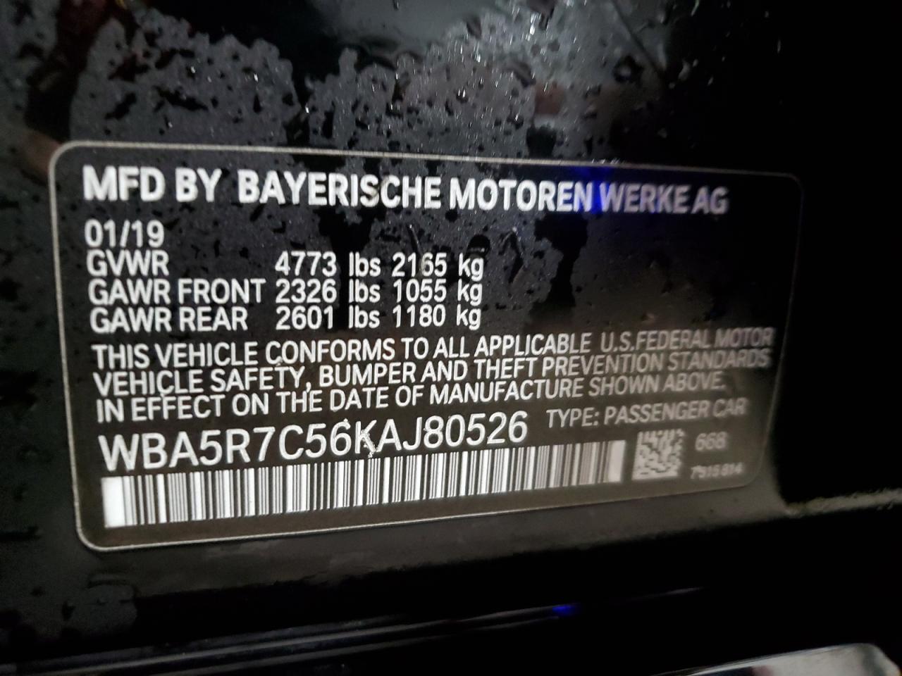 2019 BMW 3er VIN WBA5R7C56KAJ80526 Copart auction photo, front end damage thumbnail 14