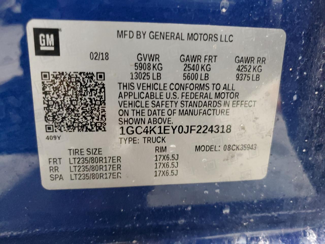 2018 Chevrolet Silverado VIN 1GC4K1EY0JF224318 Copart auction photo, side damage thumbnail 13