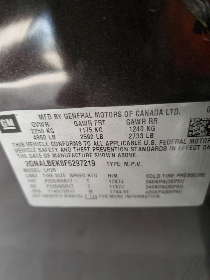 2015 Chevrolet Equinox VIN 2GNALBEK8F6297219 Copart auction photo, front end / mechanical damage thumbnail 13