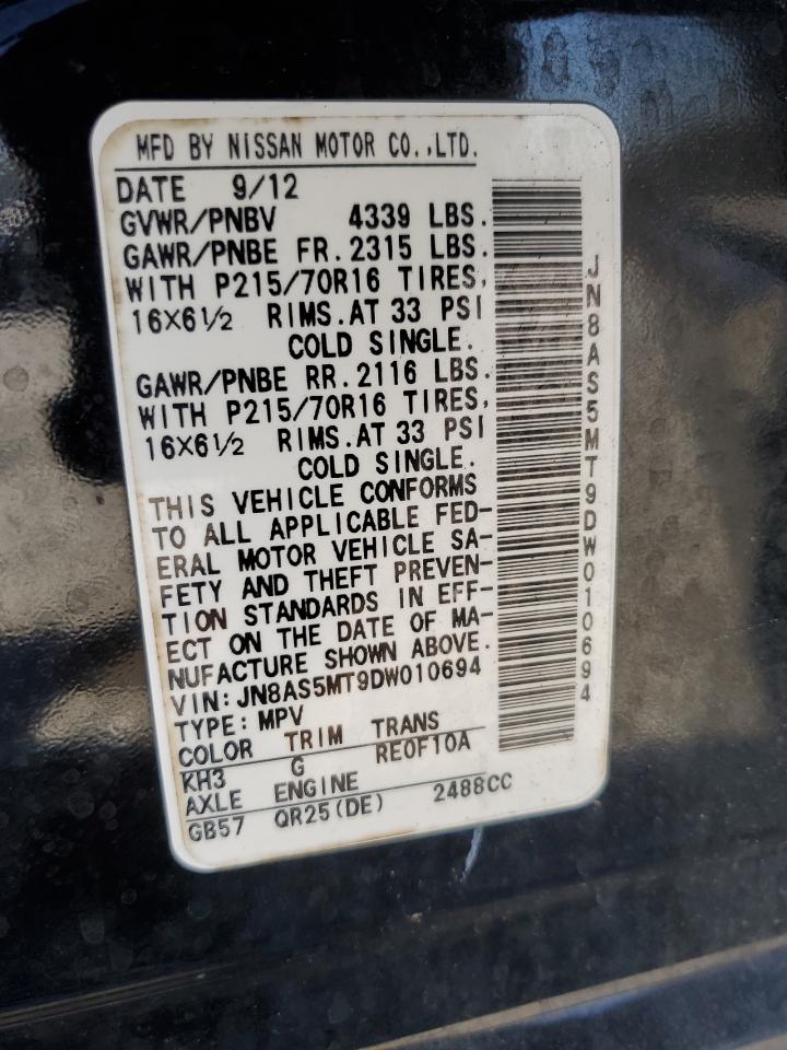 2013 Nissan Rogue VIN JN8AS5MT9DW010694 Copart auction photo, front end / mechanical damage thumbnail 15