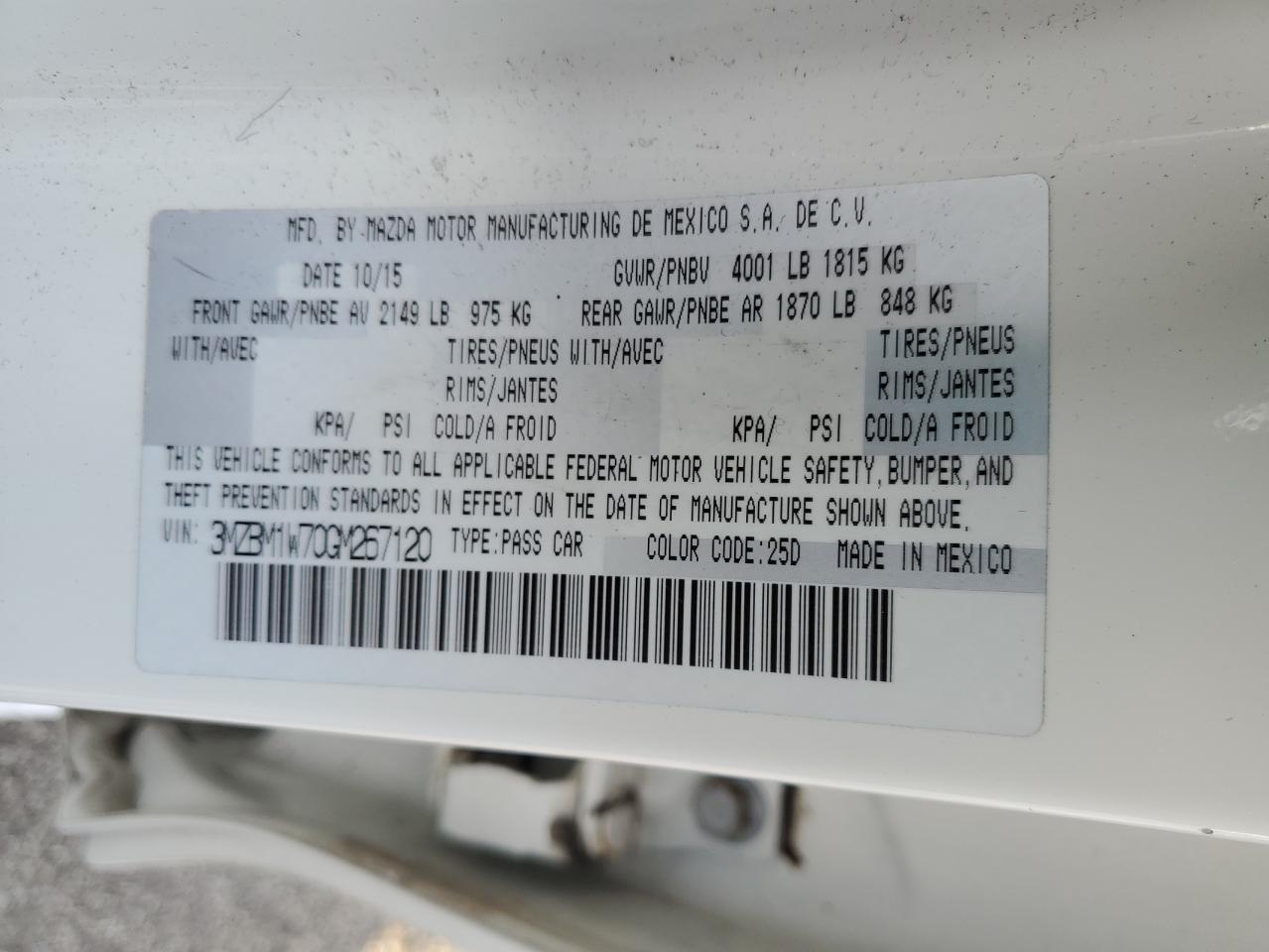 2016 Mazda 3 VIN 3MZBM1W70GM267120 Copart auction photo, front end / rear end damage thumbnail 12