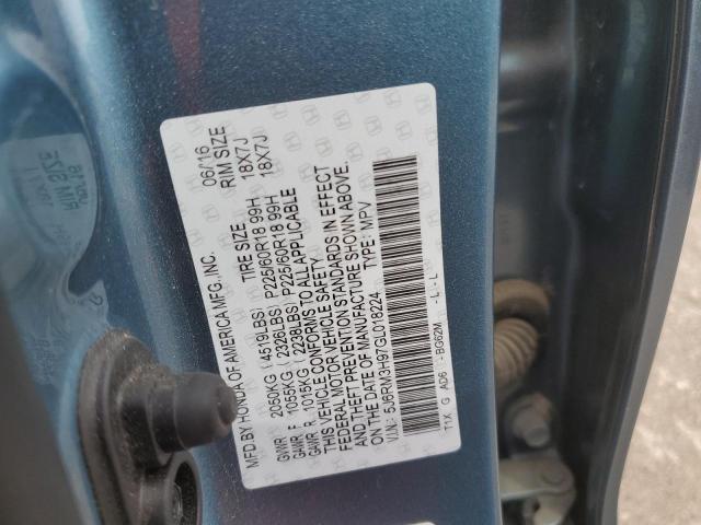 2016 Honda CR-V VIN 5J6RM3H97GL018224 Copart auction photo, hail damage thumbnail 12