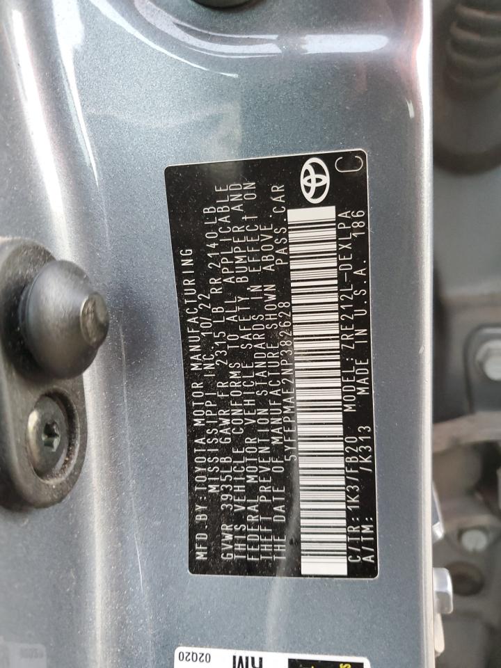 2022 Toyota Corolla VIN 5YFEPMAE2NP382628 Copart auction photo, front end damage thumbnail 13