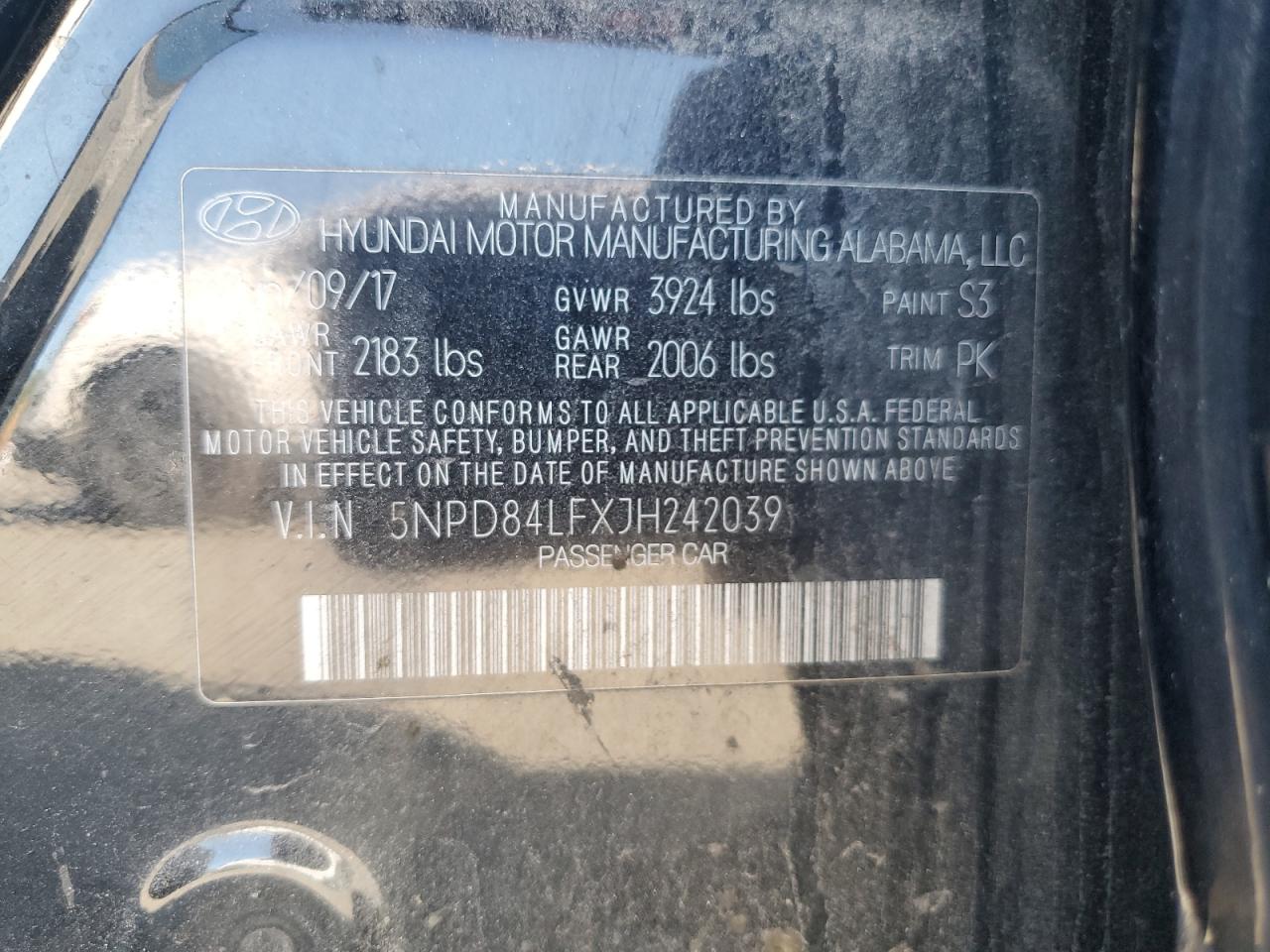 2018 Hyundai Elantra VIN 5NPD84LFXJH242039 Copart auction photo, front end damage thumbnail 12