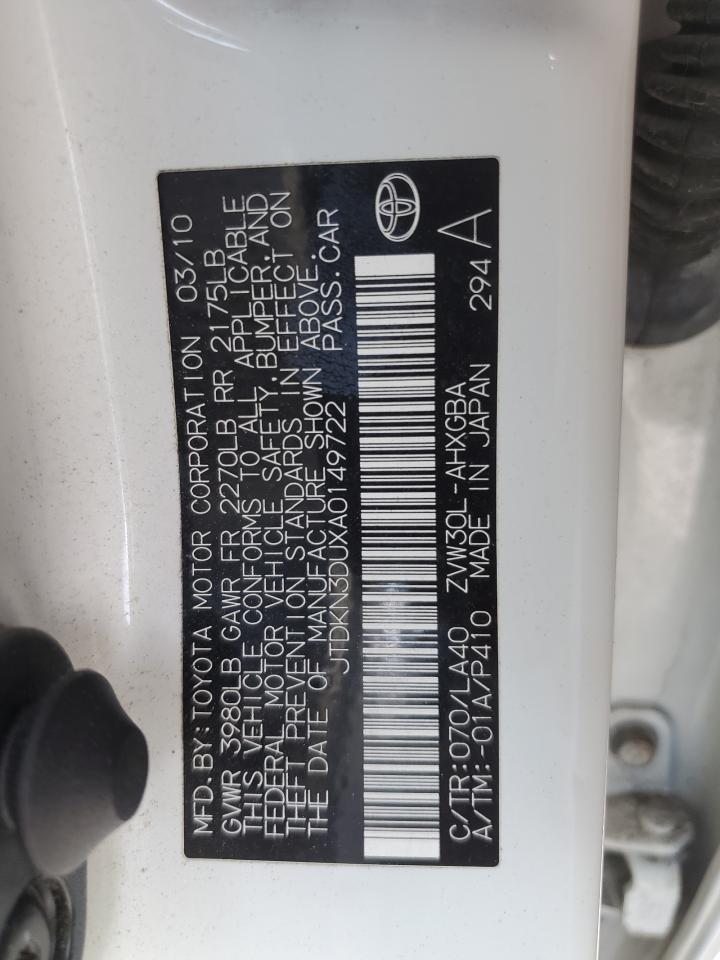 2010 Toyota Prius VIN JTDKN3DUXA0149722 Copart auction photo, mechanical / minor dent/scratches damage thumbnail 12
