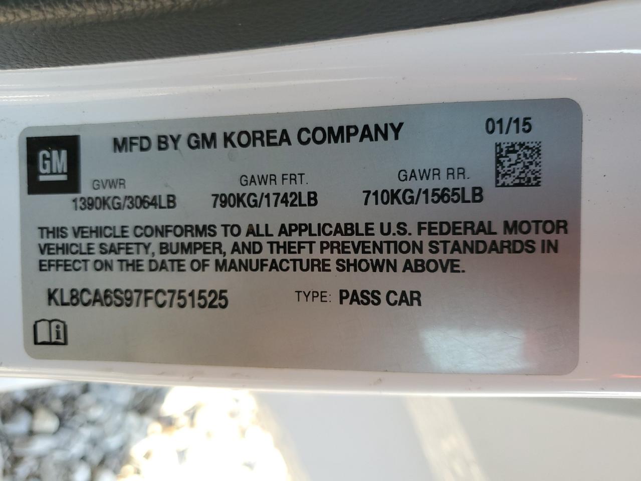 2015 Chevrolet Spark VIN KL8CA6S97FC751525 Copart auction photo, frame damage damage thumbnail 14