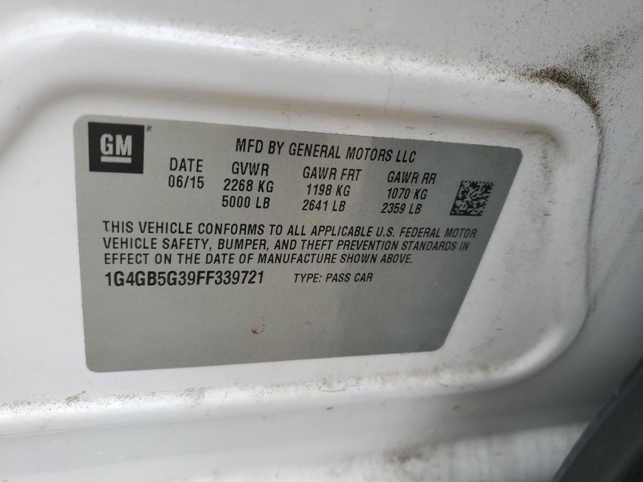 2015 Buick LaCrosse VIN 1G4GB5G39FF339721 Copart auction photo, front end / minor dent/scratches damage thumbnail 13