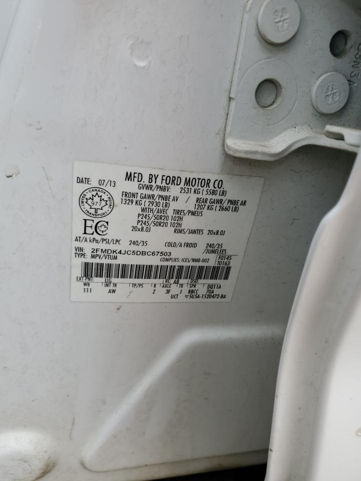 2013 Ford Edge VIN 2FMDK4JC5DBC67503 Copart auction photo, front end / mechanical damage thumbnail 14