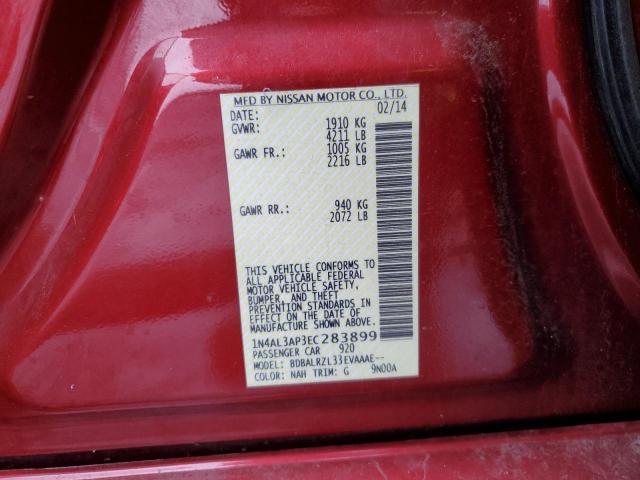 2014 Nissan Altima VIN 1N4AL3AP3EC283899 Copart auction photo, water/flood / minor dent/scratches damage thumbnail 12